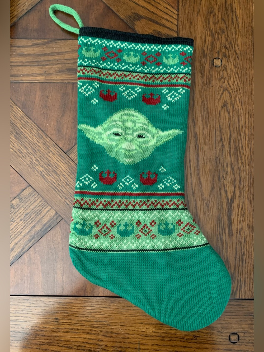 Star Wars Yoda Knit Holiday 18” Christmas Stocking Green Fair Isle Style Jedi